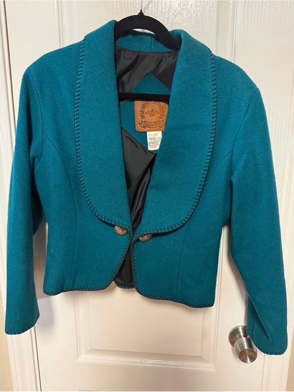 Vintage 1990s Teal Wool Cropped Western Jacket